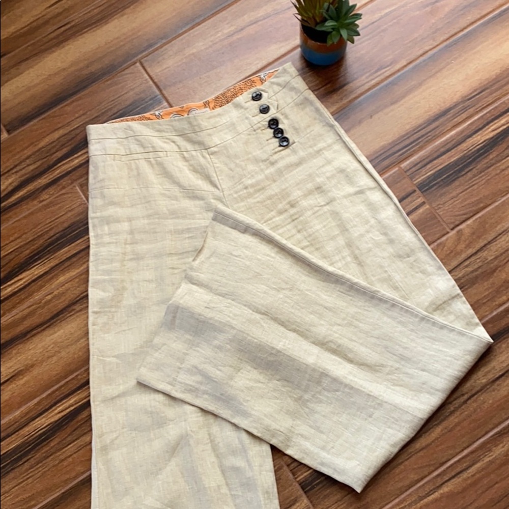 Anthro {Elevenses} 100% Linen Wide-leg Pants TALL
